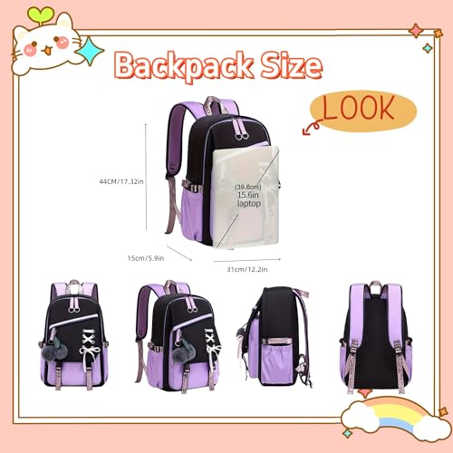 Girls Backpack Color-blocking Schoolbags for Girls Lightweight Bookbag Middle-School Elementary Backpack 20L2