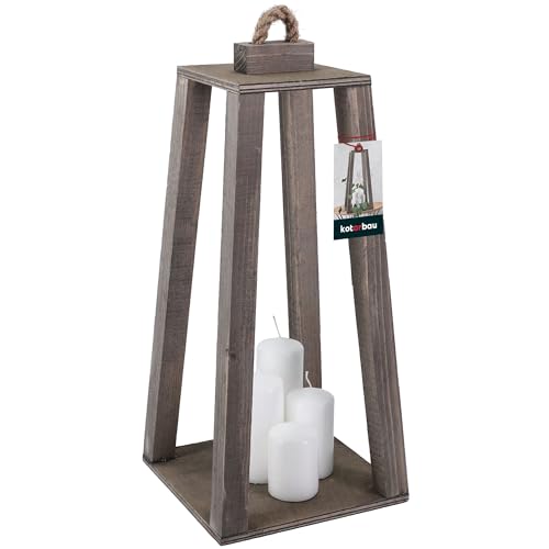 KOTARBAU® Holzlaterne Grau 20 x 20 x 41 cm Gartenlaterne Holz Laterne draußen & drinnen Laterne Wohnzimmer für Blumen und Kerzen Laternen Hochzeit