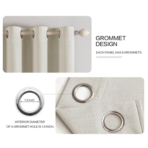 Image of MIULEE Linen Texture Curtains for Bedroom Light Cream 100% Blackout Thermal Insulated Linen Curtains Grommet Room Darkening Draperies for Living Room 52x96 Inch (2 Panels)