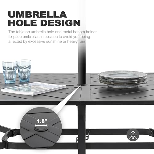 Image of NUU GARDEN 7-Piece Outdoor Patio Dining Set with 6 Padded Textilene C-Spring Chairs and 61 x 37 Inch Table with 1.8 Inch Umbrella Hole for Patio Deck Garden Backyard Indoor Outdoor Use Black Blue
