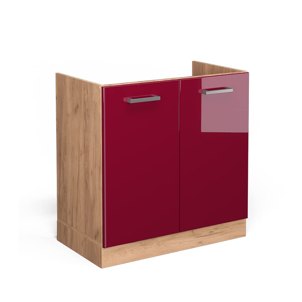 Vicco Sink base cabinet Raul, Red high gloss, 80 cm without worktop, for flexible combination within modular kitchen systems โ image 1