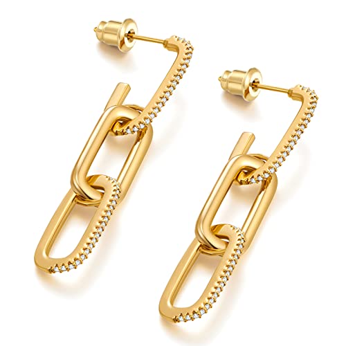 Gold Paper Clip Earrings Chain Link Long Geometric Earrings Rectangle Paperclip Dangle Drop Earrings Jewelry Gifts for Women