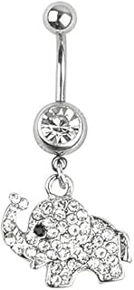 14G Stainless Steel Clear Crystal Elephant Dangle Navel Belly Button Ring Bar