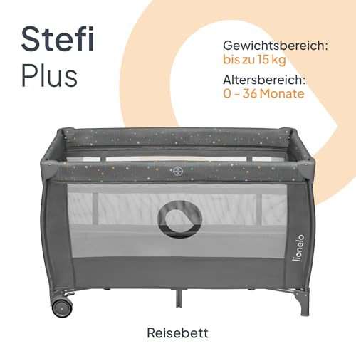 Lionelo Stefi Plus Reisebett bis 15 kg Babybett Kinderreisebett mit Matratze Seitlicher Eingang mit Reißverschluss Hochwertige Schaumstoffmatratze