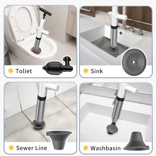 Veuieizt TOILET PLUNGER-01 Plunger, Drain Clog Remover, High-Pressure Air Drain Blaster With Real-Time Barometer Powerful Drain Snake Sink Plunger Plumbing Tools thumb #4