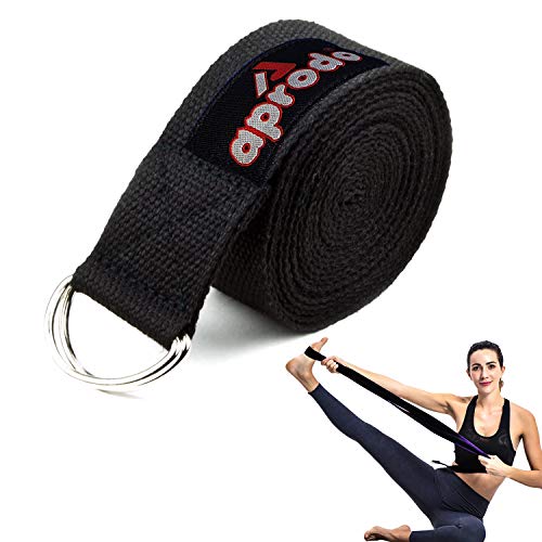 Aprodo Yoga Strap [6/8/10 Feet Size Options] 1.5″ Width 100% Cotton Straps with Adjustable D-Ring Buckle, Best for Yoga, Body Flexibility & General Fitness, Pack of 1