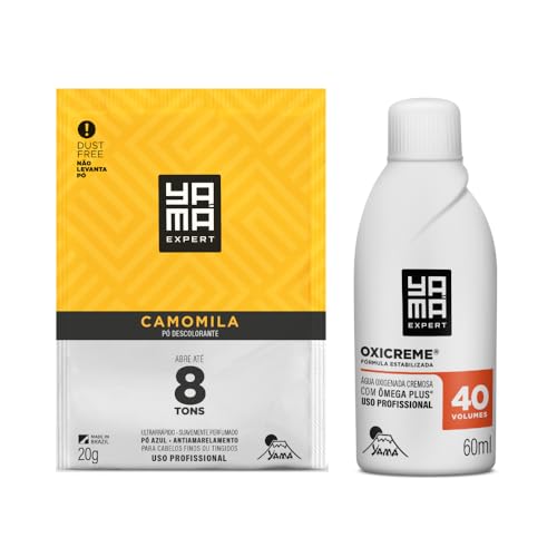 Kit Clareador Pó Descolorante Camomila 20g Água Oxigenada Cremosa Yamá 40Vol 60ml