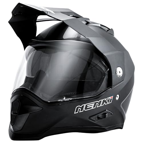 NENKI Casco Moto Integral, Moto Modular Fiberglass ECE 22.06 Homologado con Doble Visera y Ventilaciones para Mujer Hombre Adultos（Mate Negro,Tamaño M