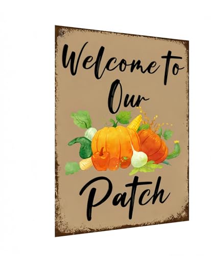 Carastora Fall Pumpkin Patch Wall Decor Rustic Vintage Metal Tin Sign for Farmhouse Porch Kitchen or Garden Autumn Harvest Theme 8x12 Inch