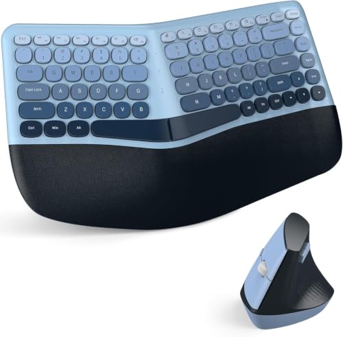 Image of MOFII Wireless Ergonomic Keyboard & Mouse Combo - Split Curved Keyboard with Wrist Rest (All-Day Comfort) + Wireless Vertical Ergonomic Optical Mouse, Compatible with PC /Laptop /Desktop- Blue Gradient