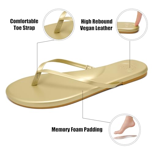 INMINPIN Flat Flip Flops with Arch Support for Women - Memory Foam Flats Summer Sandals 2025 - Ultra Comfort Vegan Leather Thong Sandals Summer Beach Slide3