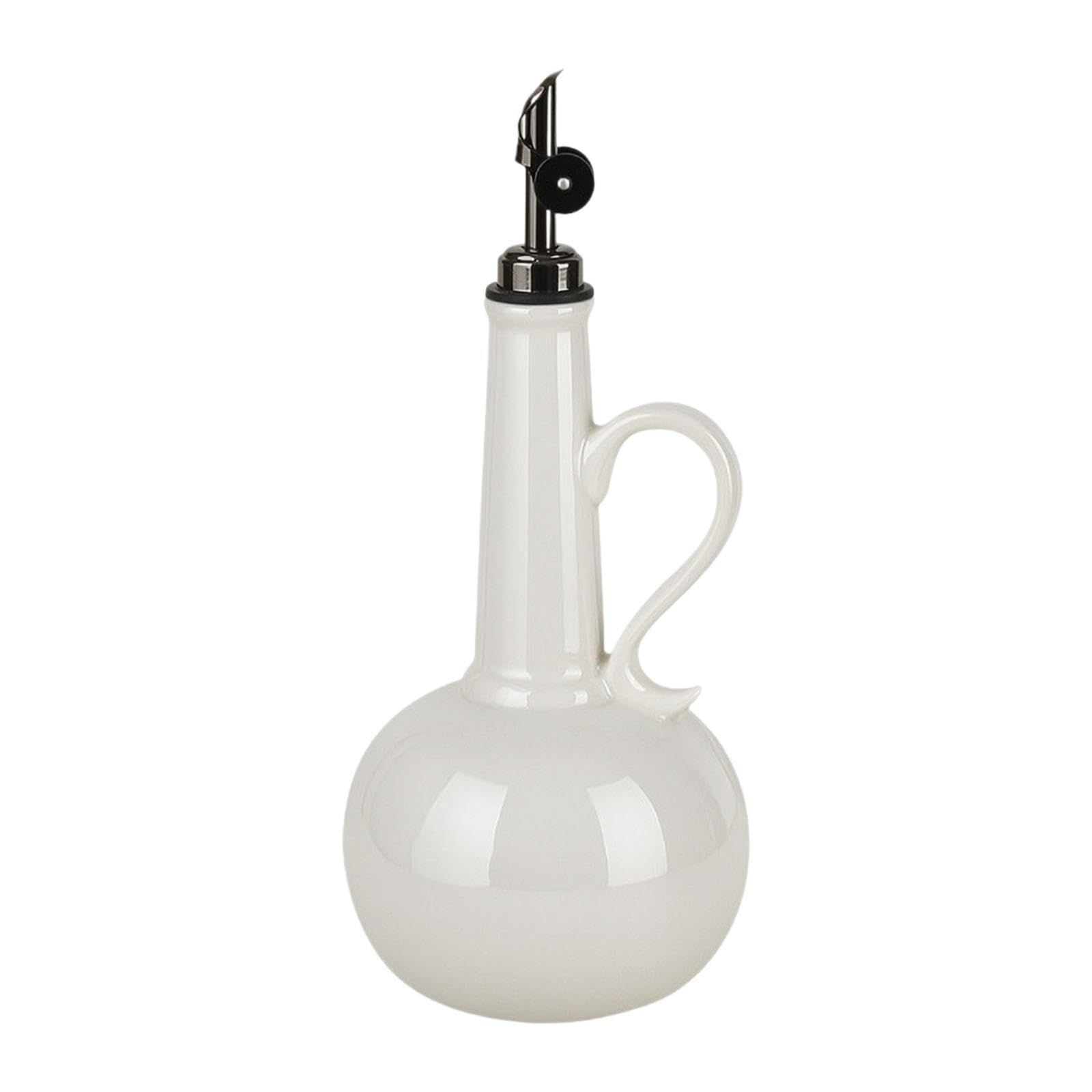 Botella Dispensadora de Aceite Vinagrera Manual Elaborada en Cerámica Contenedor para Cocina con Antiderrame Adecuada para Uso Doméstico Come, Blanco, Individual