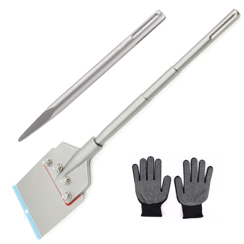 SDS Max Floor Scraper 6 in. x 24 in. Wide Tile Flooring Adhesives Remover, Thinset Removal Tool Chisel Bit with Spare Blades & Point Concrete Chisel & Gloves