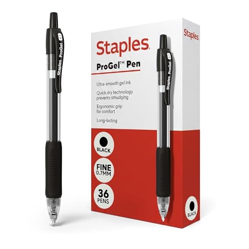 Image of STAPLES Retractable Gel Pens, Fine Point 0.7mm, Black Ink, 36 Pack - ProGel Smooth‑Writing, Quick‑Dry Pens for Office Stocking