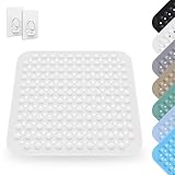 Douchemat, antislip, 48 x 48 cm, pvc, antislip, vierkant, machinewasbaar, met zuignap, voor bad en natte ruimtes, wit