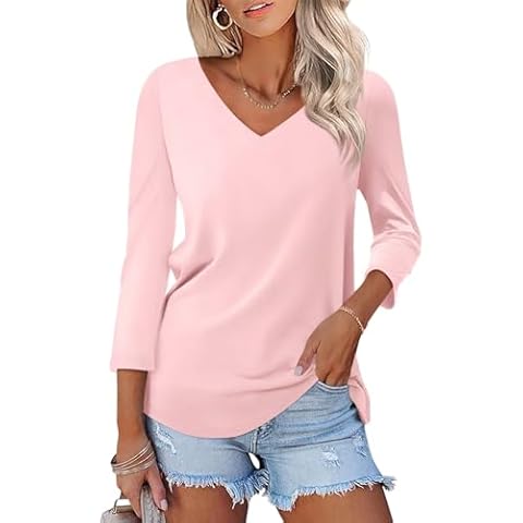 ORANDESIGNE Women's 3/4 Sleeve V Neck Top Cover