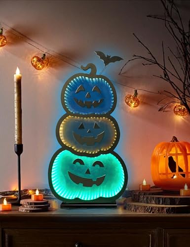 Coizyzzl F33016 Led Infinity Light Halloween Mirror 3 Stacked Pumpkins thumb #7