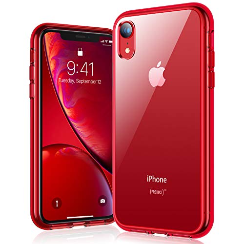 RANVOO iPhone XR case, iPhone XR Protective Clear Case [Shockproof Protection] [Agile Button] with Reinforced Red TPU Bumper and Transparent Hard PC Back Case Cover, Crystal Red