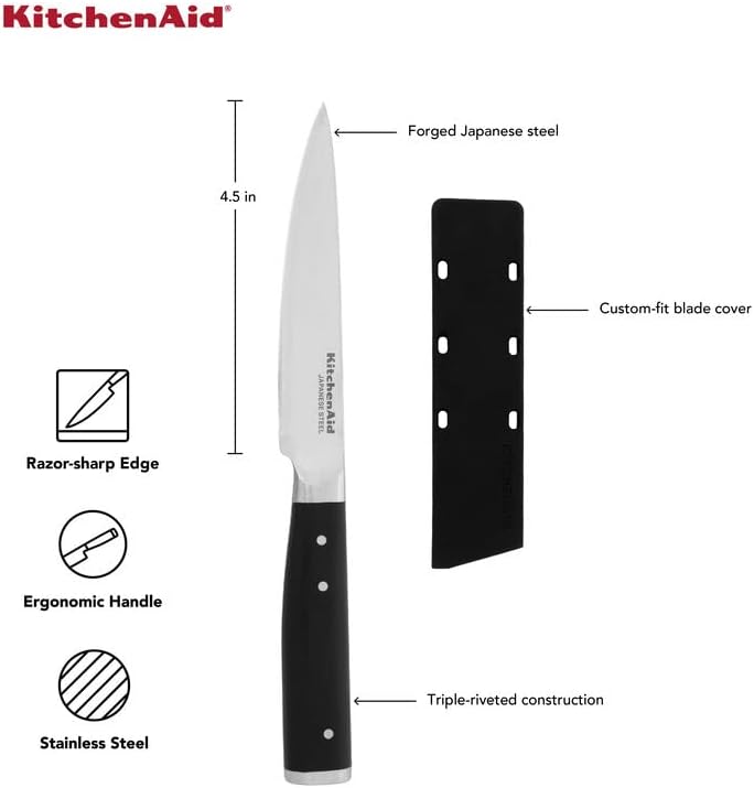 Miniatura 5 de KitchenAid Gourmet - Cuchillo utilitario forjado de triple remache de borde fino con cubierta de hoja de ajuste personalizado, 4.5 pulgadas,