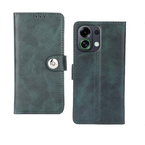 Image of amazon basics Oppo K13 Turbo 5G Flip Cover | Card Pockets Wallet & Stand | Flip Cover for Oppo K13 Turbo 5G (Green Button)