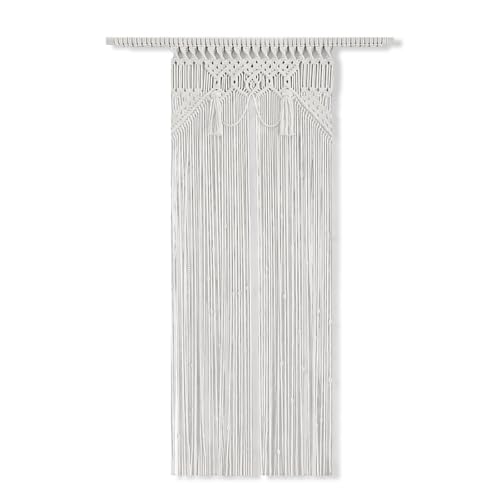 KiKiHong Cortina de macramé para puerta, hecha a mano, 72 x 190 cm, estilo bohemio, decoración de ventanas, dormitorio, para casa, ventana, boda (beige)