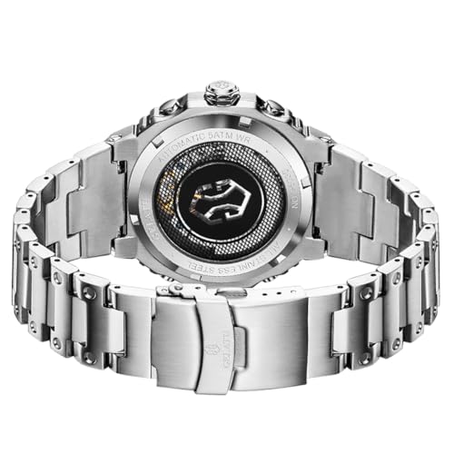 Image of OLEVS Mens Original Skeleton Luxury Business Analog Quartz Wrist Watches | Big Face Chronograph watch for men,stylish dress Gift,Stainless Steel ,Waterproof Luminous,Easy to Read
