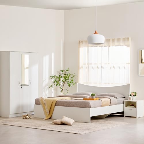 Image of Home Centre Helios Alton King Bed with Bedside Table and 3-Door Wardrobe