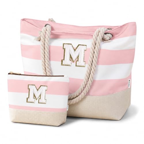 Image of Vavabox Initial Beach Tote Bag for Women, Water-resistant Travel Beach Bag Pool Bag Set, Birthday Gifts for Women Mom