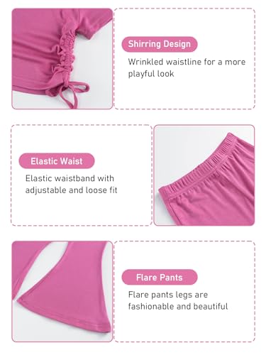 Miipat Toddler Girl Summer Clothes Short Sleeve shirring T-Shirt Flare Pants 2Pcs Baby Bell Bottom Outfits3