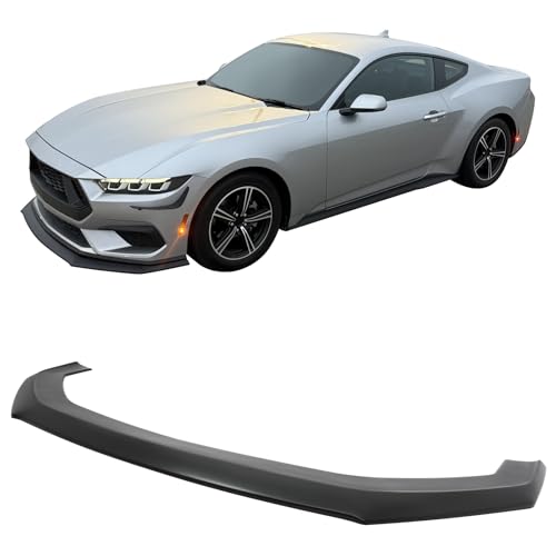 IKON MOTORSPORTS Front Bumper Lip, Compatible with 2024-2026 Ford Mustang Ecoboost & GT, Dark Horse Style Matte Black ABS Air Dam Chin Spoiler Protector Splitter 1PC