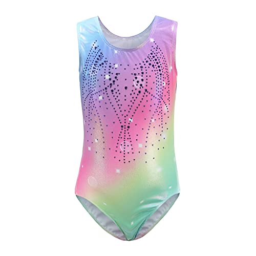 Dkhsy Maillot de gimnasia de manga larga para niñas con patrón de chispa para ballet, traje atlético de 5-12 años (rosa (sin mangas), 9-10Y/Tag10) Cover