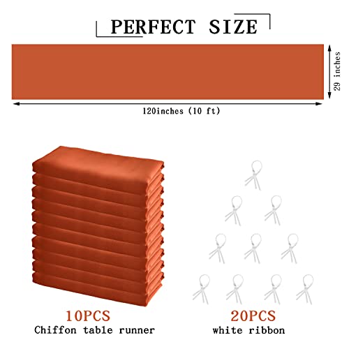 Dolopl Fall Table Runner 10Pcs Terracotta Chiffon Table Runner 10Ft Wedding Table Runner,29X120 Gauze Table Runner,Rustic Sheer Table Decor For Romantic Bridal Shower, Baby Shower, Birthday Party #TOP1