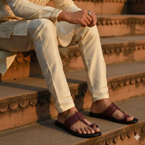 Image of Genuine Leather Kolhapuri Chappals For Men| Leather Slippers For Men | Thong Sandals For Men | Stylish & Comfortable