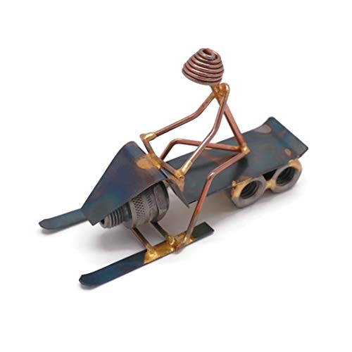 Snowmobile Cross Country Collectible Handmade Metal Art Figurine, Desk Accessories,...