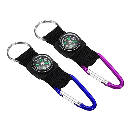 Patikil Compass Keychain Belt Clip, 2 In 1 Set Explorer Party Favors For Camping Outdoors, Purple Blue #TOP9