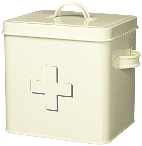 Vintage Retro Shabby Chic Cream Enamel First Aid Tin Storage Box & White Cross