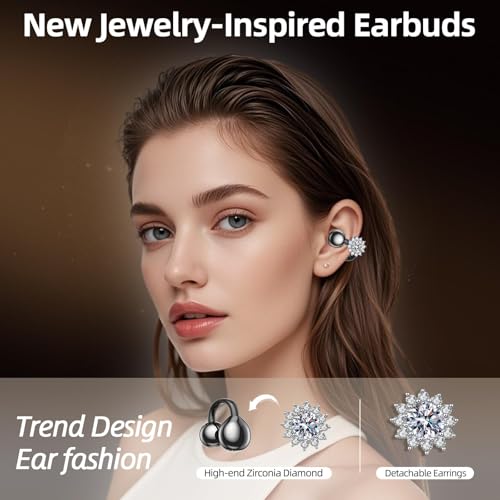 Image of Clip On Earbuds with Jewelry,Comfortable Fit Open Ear Clip-On Headphones,Wireless Bluetooth Ear Cuff Headphones for Women,Removable Clip Earbuds Accessories
