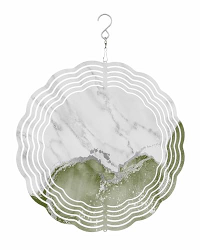Abstract Wind Spinners, Marble Retro Red Green Hanging Wind Spinners for Yard and Garden 3D Stainless Steel Metal Sculptures Crafts Ornaments 12 Inch