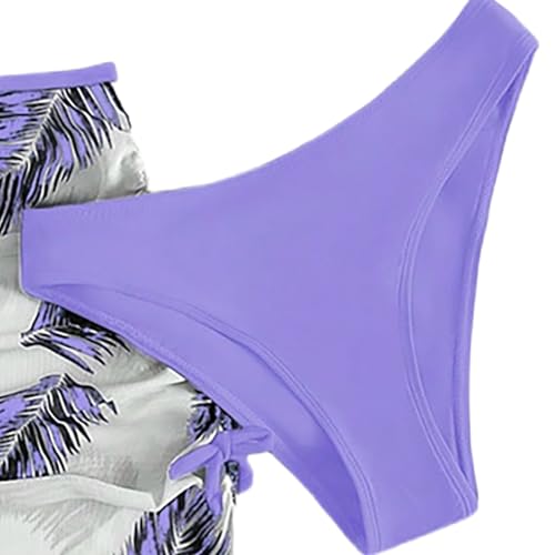 Girls Swimsuit, Bathing Suits 3 Piece Tropical Floral Twist Cross Bikini Set Girls' Swimwear with Cover Up Skirt (Purple, 14-16 Years)4
