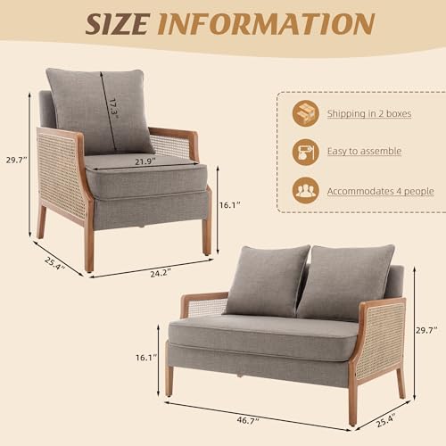 Sillón moderno con brazos de ratán Taupe miniatura 5