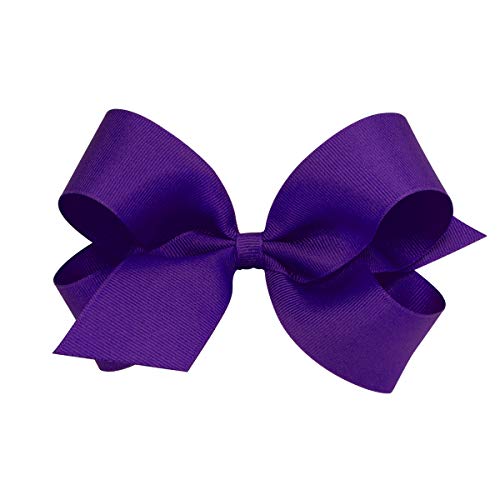 Wee Ones Girls' Classic Grosgrain Hair Bows with Plain Wrap Center, No-Slip Hair Clip, Handmade, Purple, Large