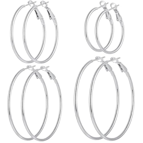 4 Pairs Silver Plated Hoop Earrings for Women Lightweight Hypoallergenic Silver Hoops Stainless Steel Hoop Earrings Loop Earrings Set by Cuicanstar - Used condition - US$6.40
