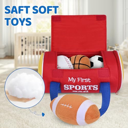KMUYSL Baby Toys 0-12 Months, My First Sports Bag Plush Toy - 4 Sensory Balls Soft Toys with Crinkle, Rattles for 0-3-6-9-12 Month Newborn Infant, 1st Birthday for Babies Boys Girls Age 1 by KMUYSL - Image 4