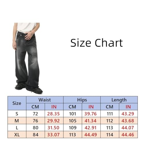Mens Washed Vintage Wide Leg Jeans Y2k Button Loose Fit Floor Length Denim Pants2