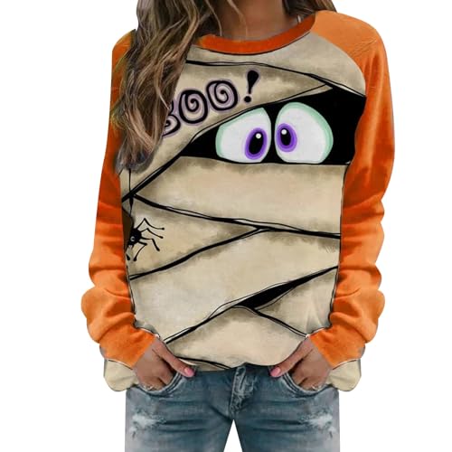 Sweat-shirt pour femmes sans capuche orange pull douillet soirée Halloween