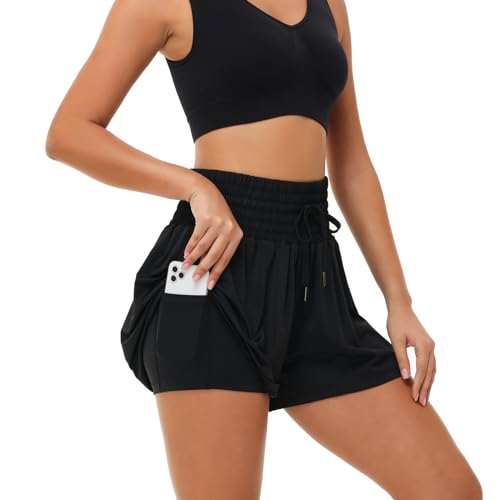Flowy Athletic Shorts for Women Gym Yoga Workout Running Short High Waisted with Pockets Cute Clothes Casual Summer