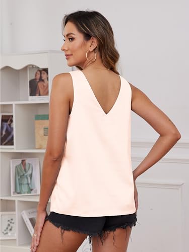 Image of Mawor Satin Tank Tops for Women Loose Fit Sleeveless V Neck Cami Camisole Blouses Shirt Top