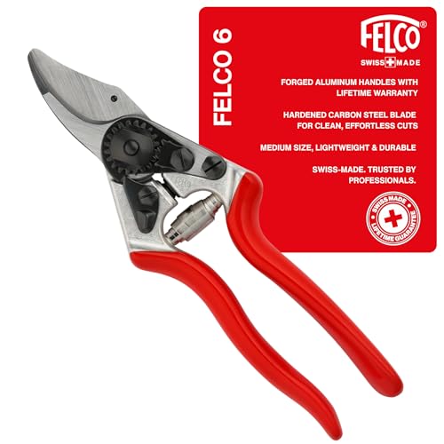 Felco F6 Pruning Shears – 7.7" Swiss-Made Garden Clippers for Medium Hands | Hand Pruners for Gardening | Garden Tool Cutter with Precision Bypass Blade, Forged Aluminum Handles, Replaceable Parts
