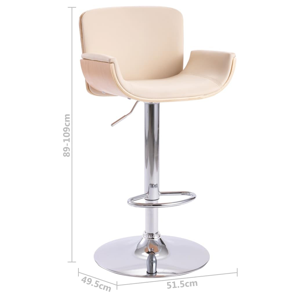 Taburete de bar de piel sintética con muelle de gas, altura regulable, estructura metálica, reposapiés, respaldo ergonómico, 51,5 x 49,5 x 89 – 109 cm, para cocina, comedor, bar, salón