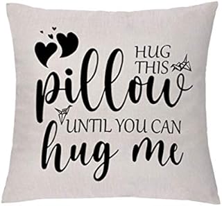 GHORIHUB Cushion Case Cover Hug This Pillow Until You Can Hug Me Husband Wife Husband Boyfriend Girlfriend Throw Pillowcase Valentines Day Wedding Couples Distance Pillow Cover